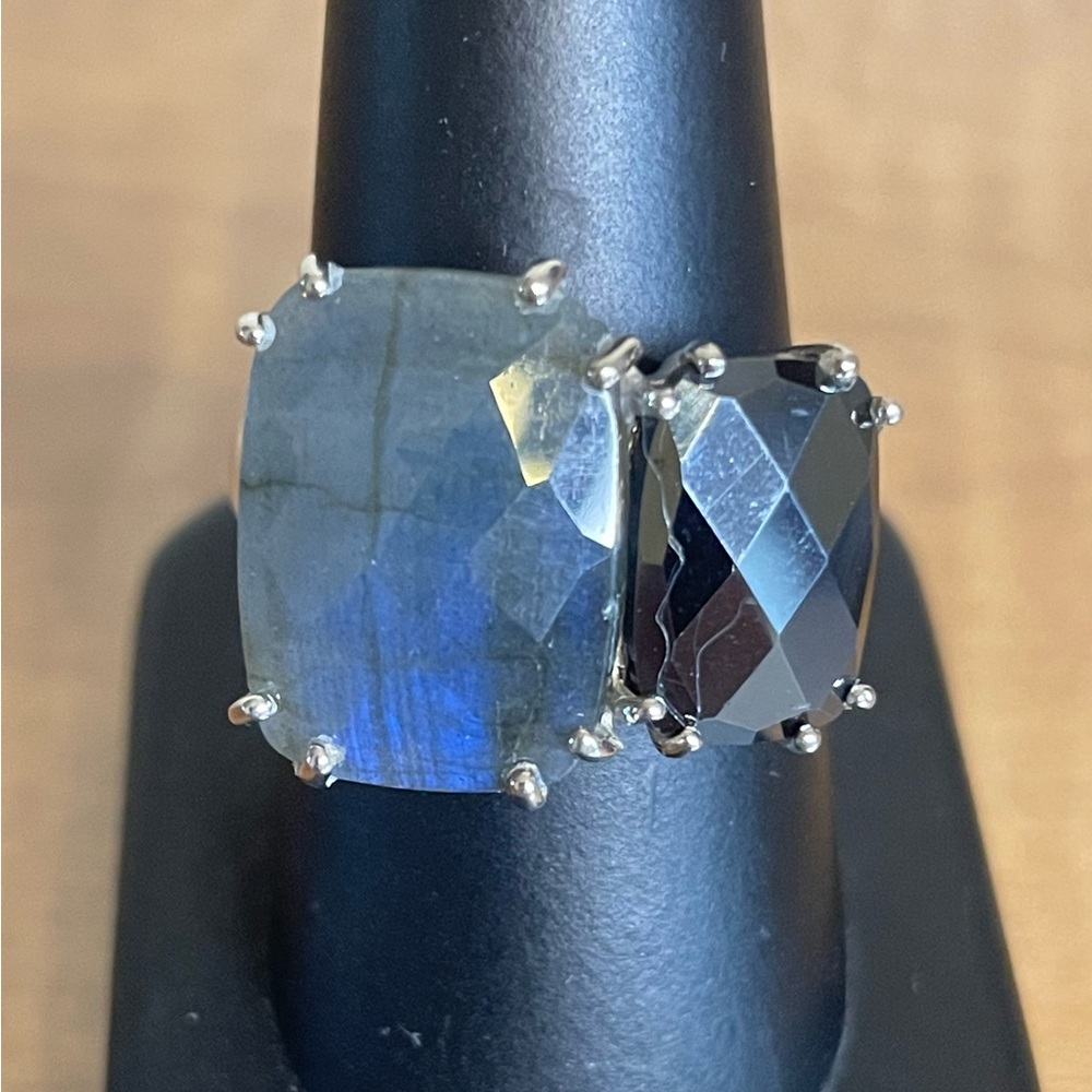 Silpada Labradorite and Hematite Dual-Stone Ring - Grey, Silver Size 8